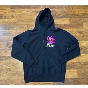 18 East Men's Hand Printed Design Hoodie Blue Size Large Elevated Streetwear